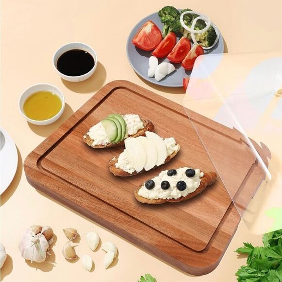 Acacia Wooden Serving Platter Acrylic Lid Decorative Dessert Stand Charcuterie - Picture 4 of 6